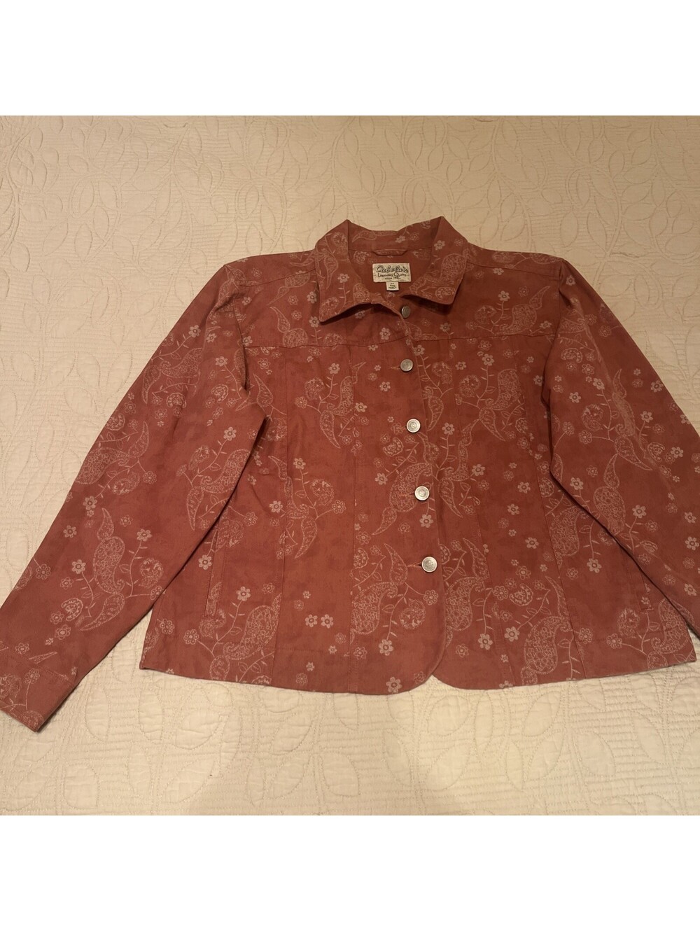 Cabela’s Y2K Mauve Paisley Cotton Jacket Women’s M Button Front Vintage 90s